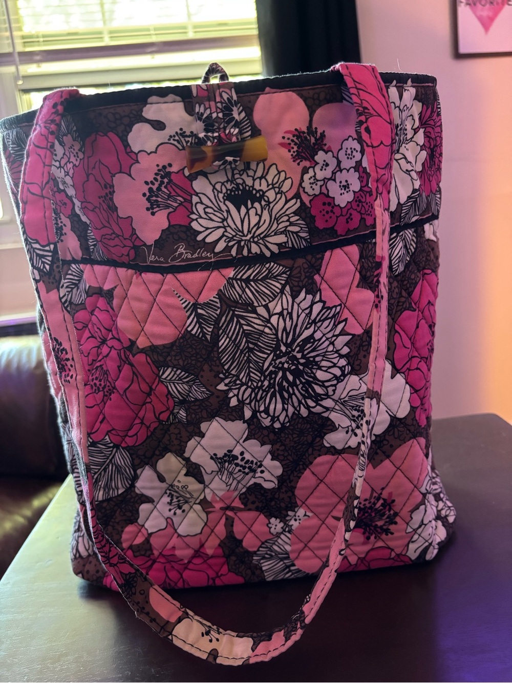 Vera Bradley Mocha Rouge Large Tote Bag | Retired Floral Pattern